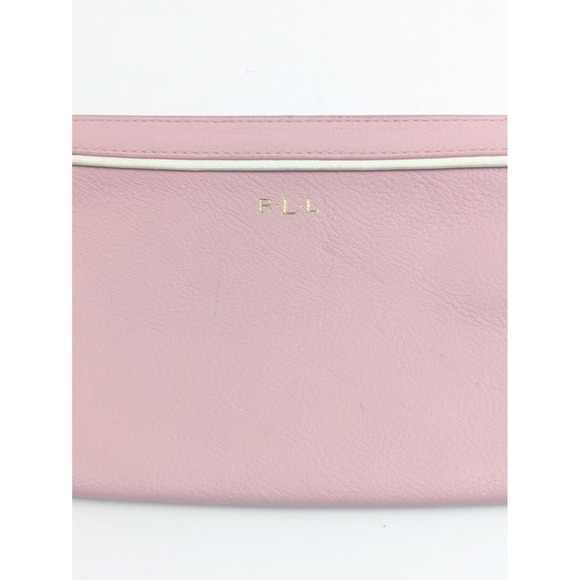 Ralph Lauren Pink Leather Wristlet Clutch Pouch RLL Logo Gold Zip Womens - Picture 4 of 14
